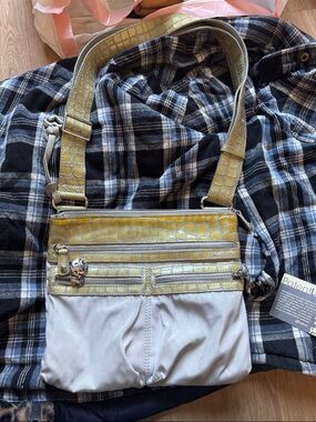 Brighton Croc-Texture Crossbody Bag with Silver Hardware